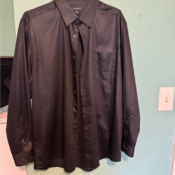 George Other - George Black Satin Long-Sleeve Dress Shirt
